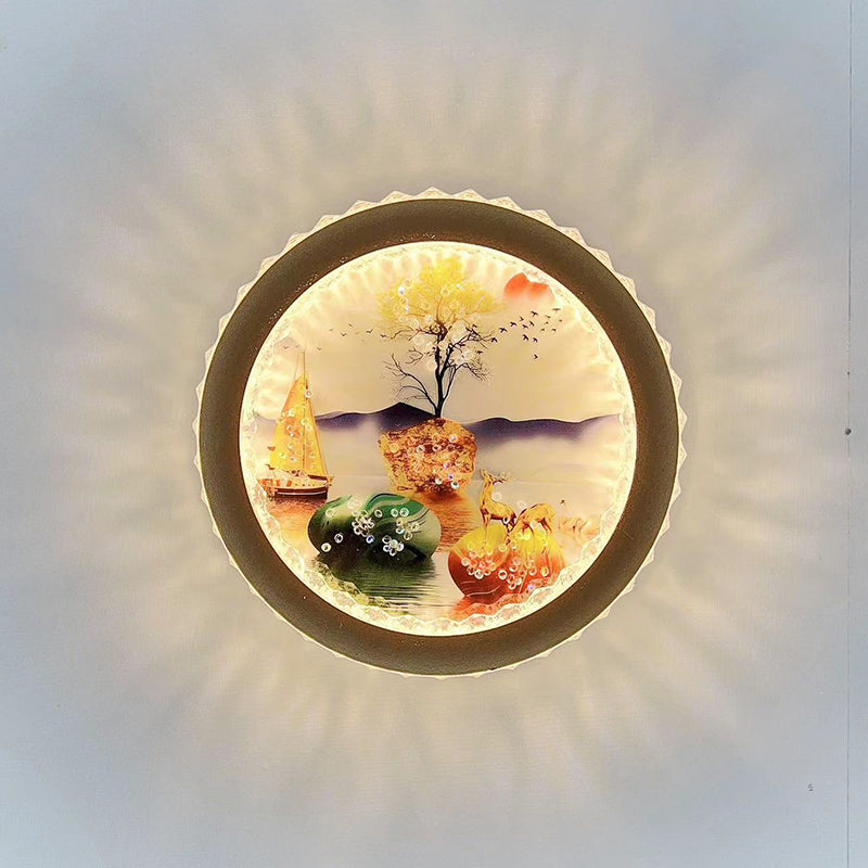 Round Fortune Deer Ginkgo Wall Lamp