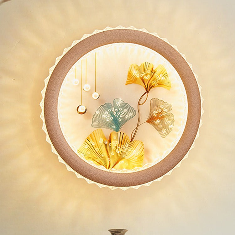 Round Fortune Deer Ginkgo Wall Lamp