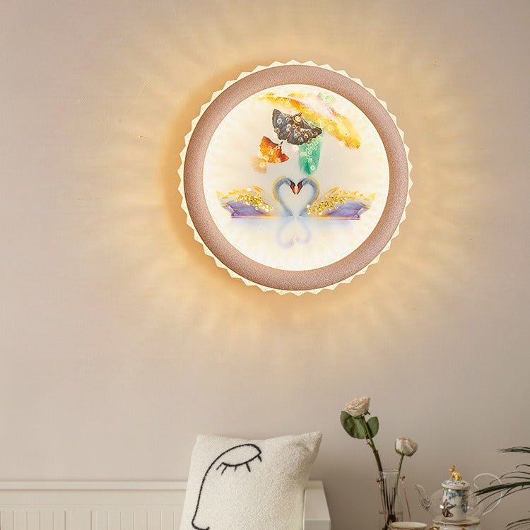 Round Fortune Deer Ginkgo Wall Lamp