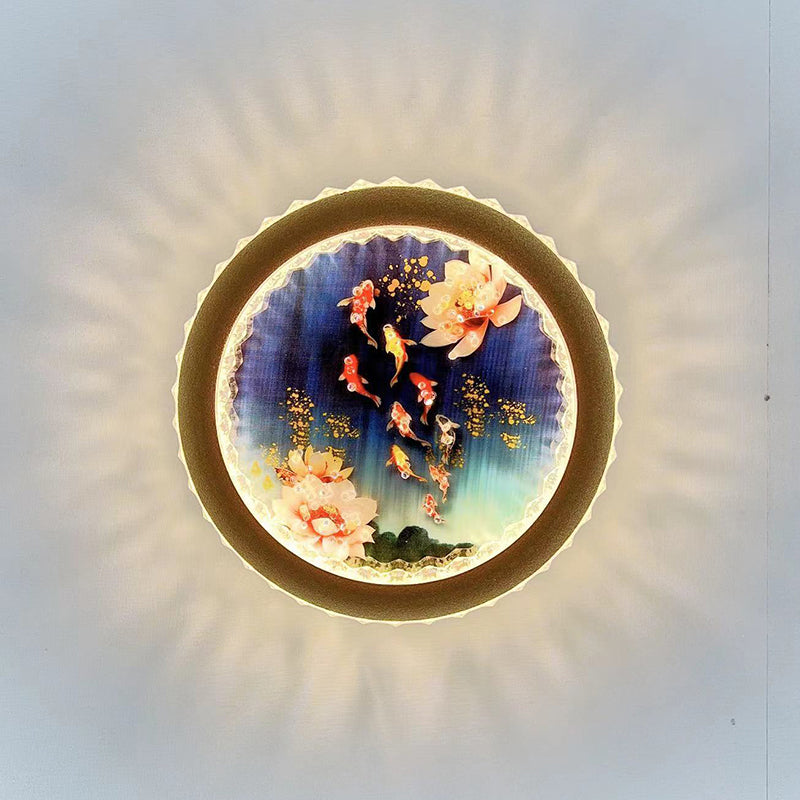 Round Fortune Deer Ginkgo Wall Lamp