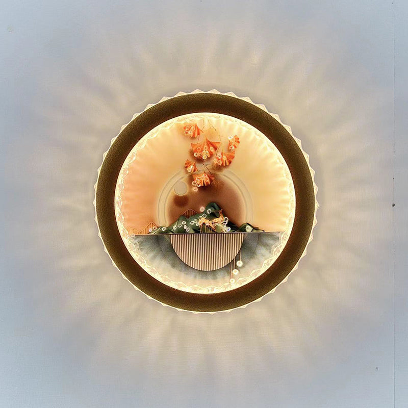 Round Fortune Deer Ginkgo Wall Lamp