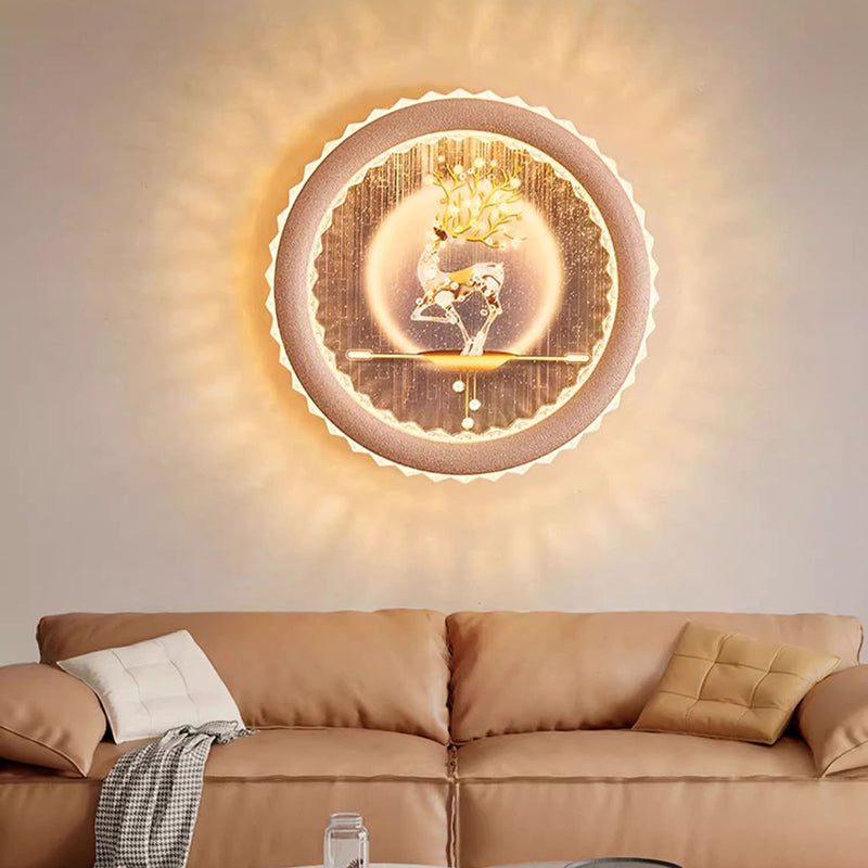 Round Fortune Deer Ginkgo Wall Lamp