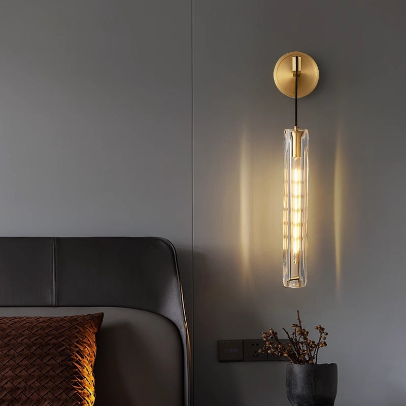 Brass Crystal Column Bedroom Wall Lamp