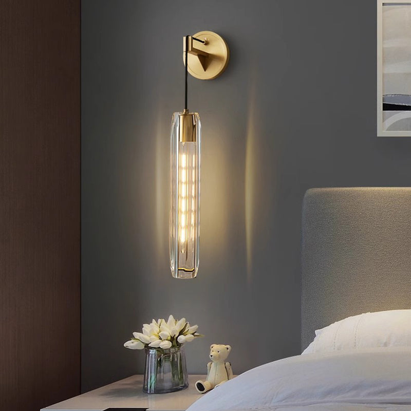 Brass Crystal Column Bedroom Wall Lamp
