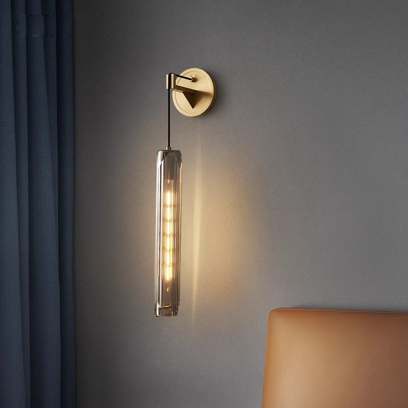 Brass Crystal Column Bedroom Wall Lamp