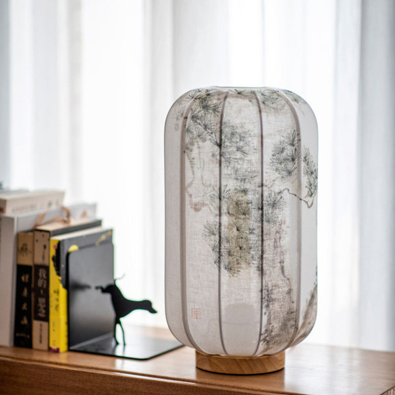 Wood Cotton Hemp Cylinder Table Lamp
