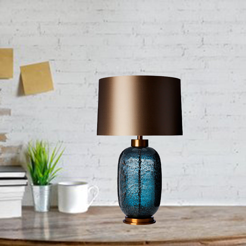 Fabric Linen Glass Cylinder Table Lamp