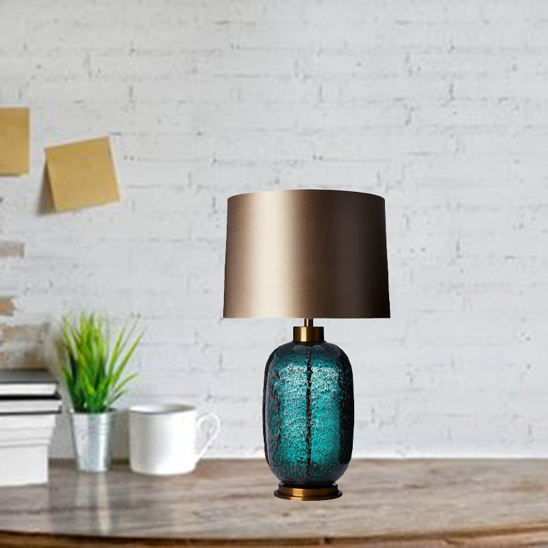 Fabric Linen Glass Cylinder Table Lamp