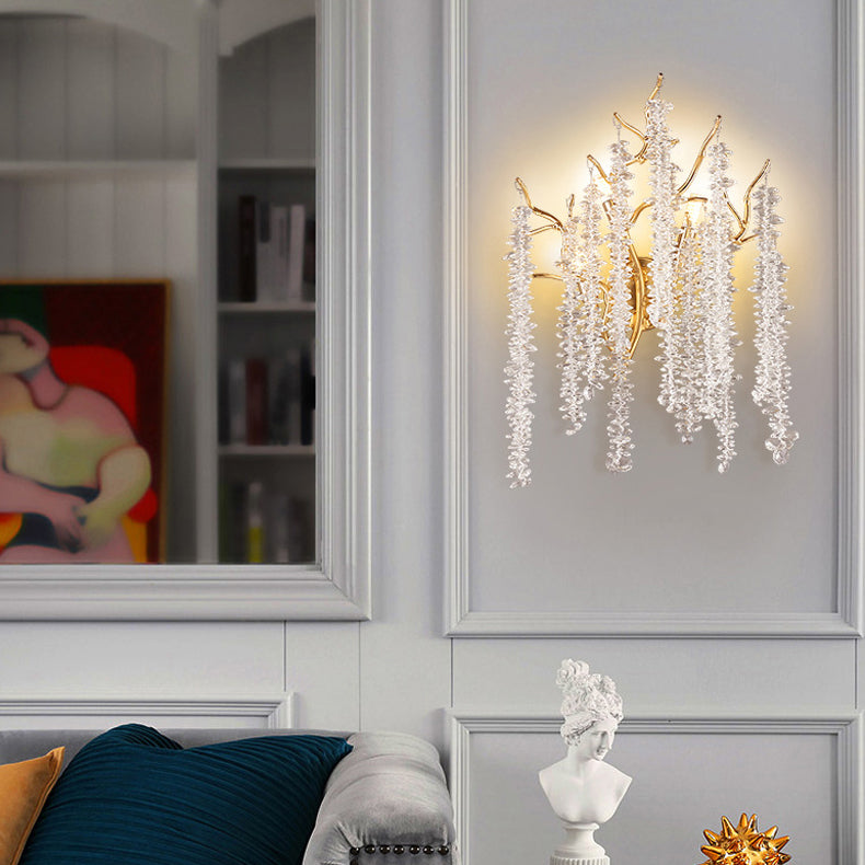 Tree Branches Tassel Crystal 3-Light Wall Lamp