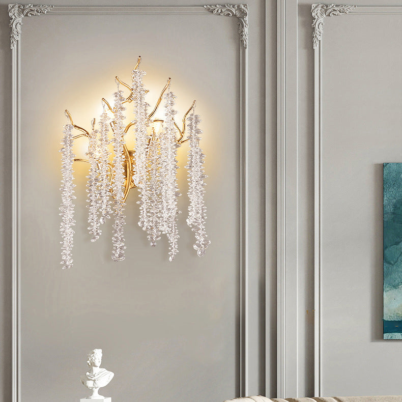 Tree Branches Tassel Crystal 3-Light Wall Lamp