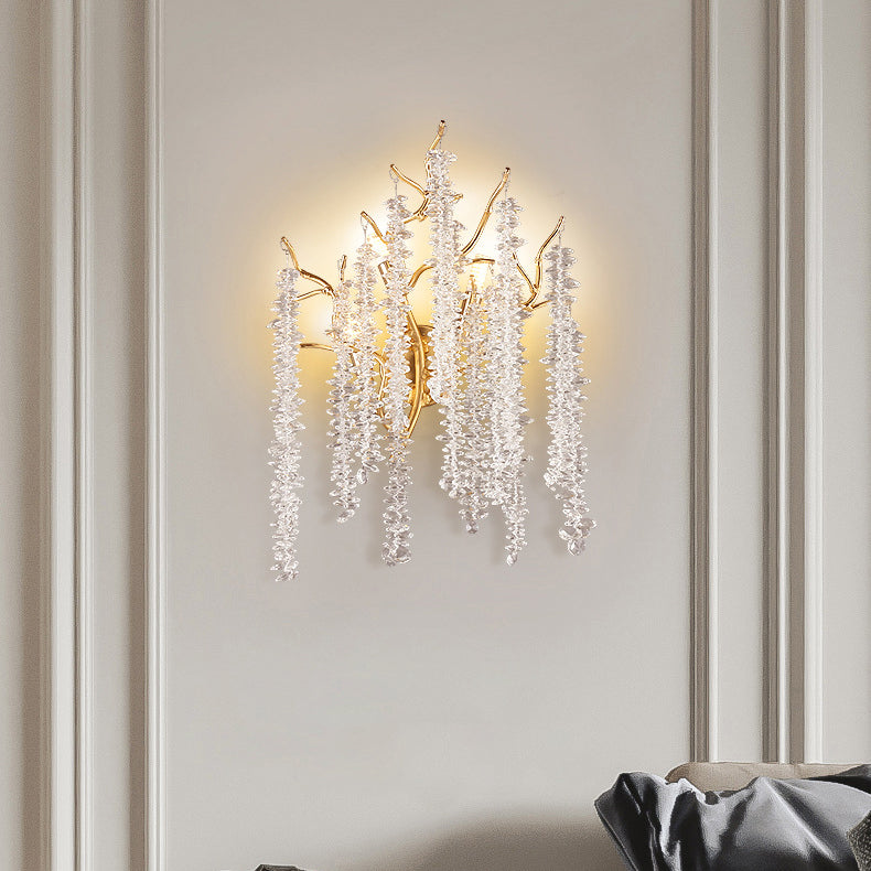 Tree Branches Tassel Crystal 3-Light Wall Lamp