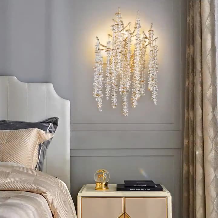 Tree Branches Tassel Crystal 3-Light Wall Lamp