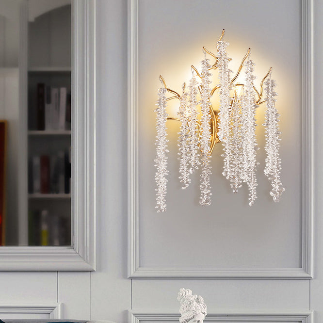 Tree Branches Tassel Crystal 3-Light Wall Lamp
