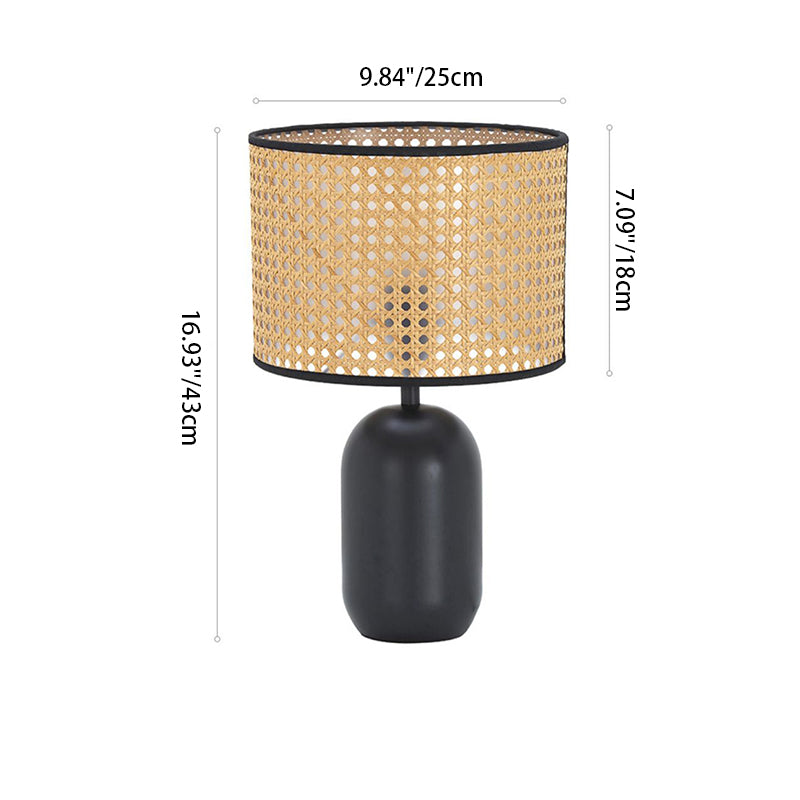 Weave Rattan Drum Shape Table Lamp