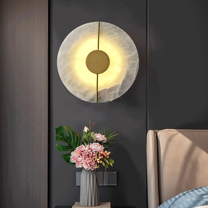 Round Oval Marble Brass Wall Lamp