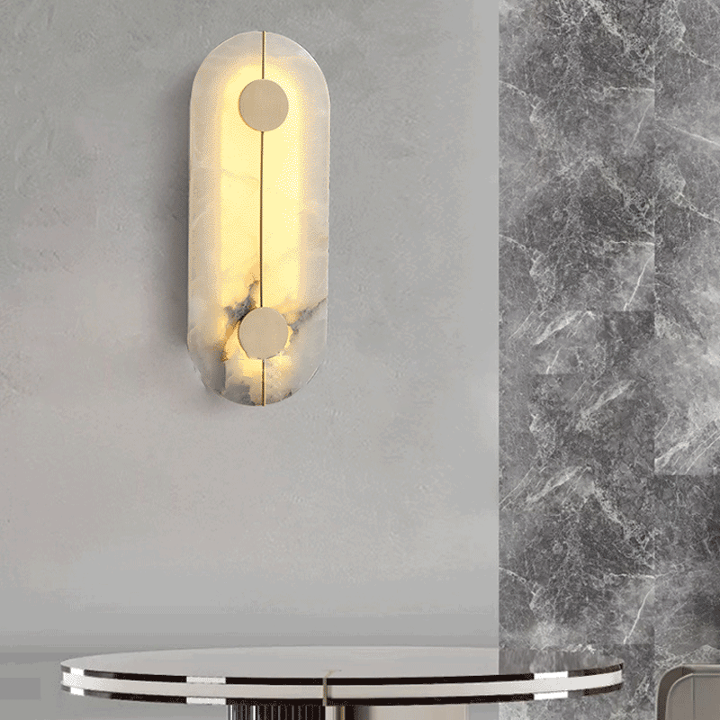 Round Oval Marble Brass Wall Lamp