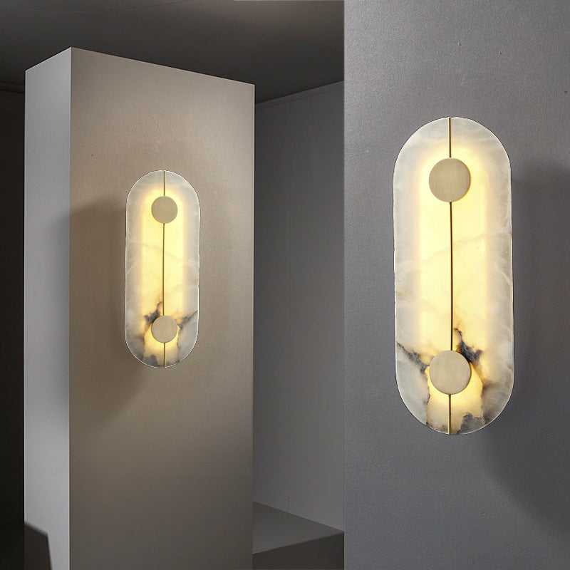 Round Oval Marble Brass Wall Lamp