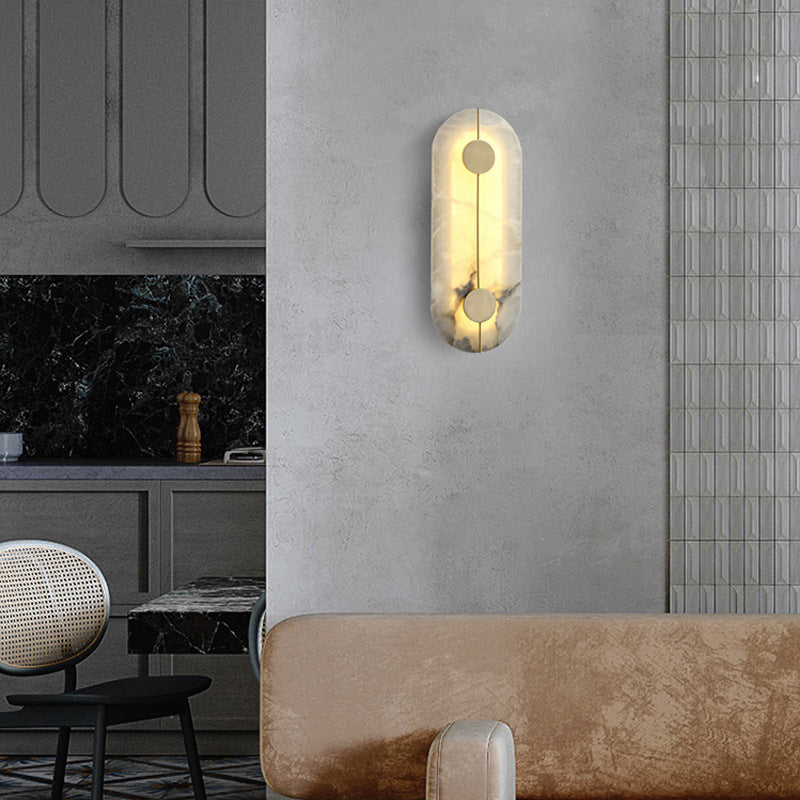 Round Oval Marble Brass Wall Lamp