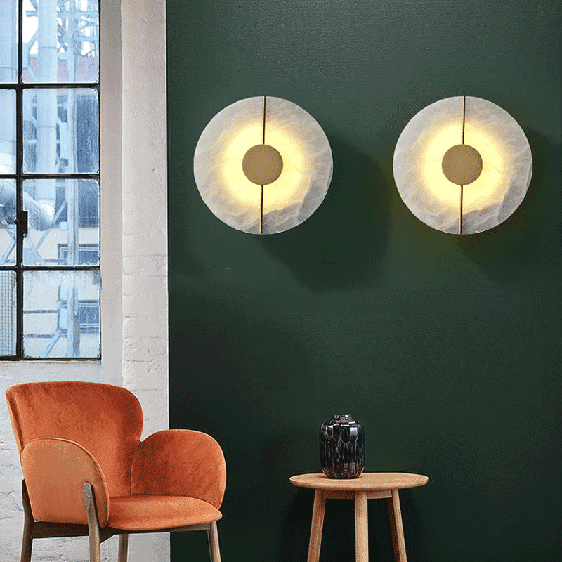 Round Oval Marble Brass Wall Lamp
