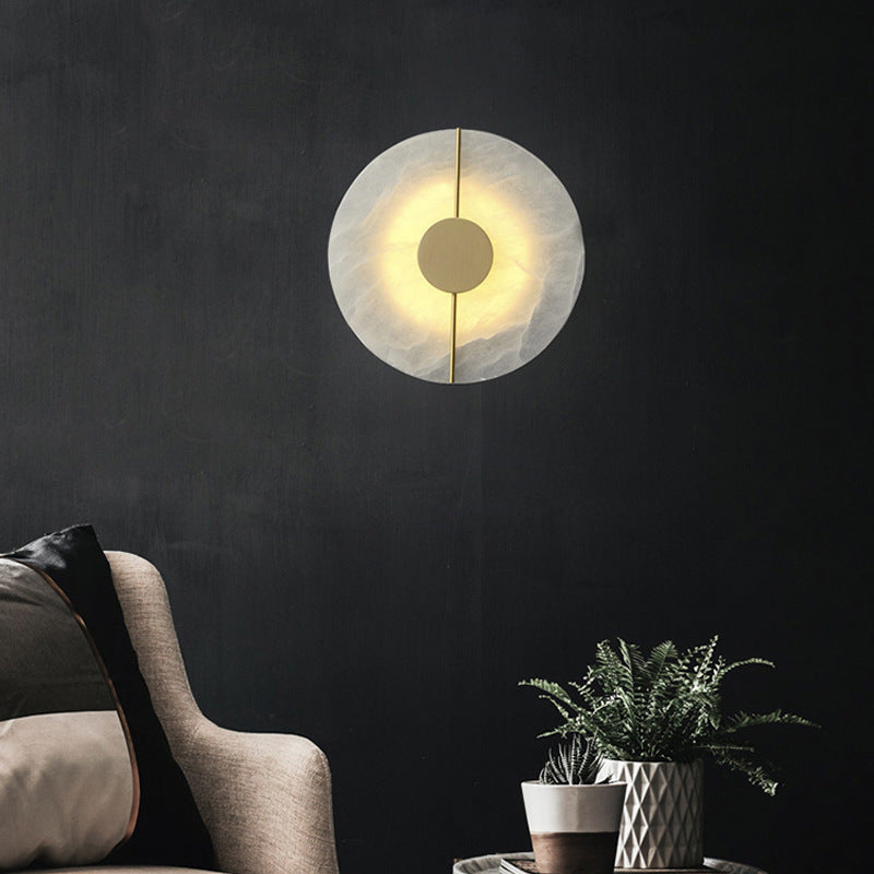 Round Oval Marble Brass Wall Lamp