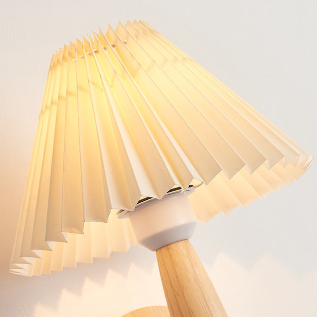 Pleated Umbrella Fabric Wood Wall Lamp