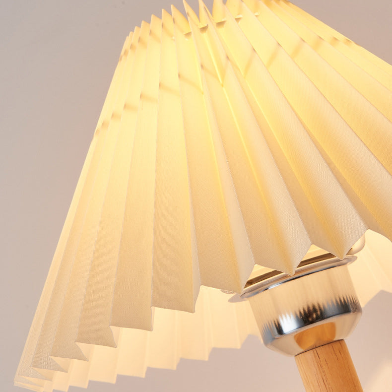 Pleated Umbrella Fabric Wood Wall Lamp
