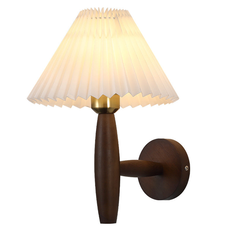 Pleated Umbrella Fabric Wood Wall Lamp