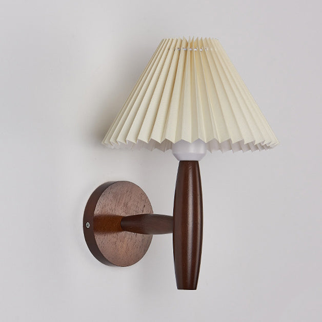 Pleated Umbrella Fabric Wood Wall Lamp