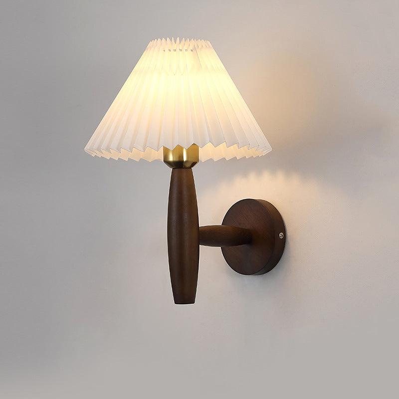 Pleated Umbrella Fabric Wood Wall Lamp