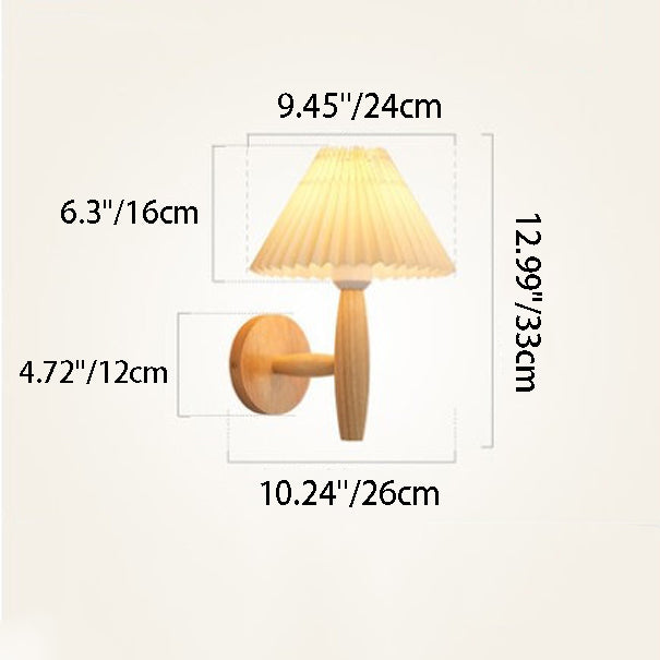 Pleated Umbrella Fabric Wood Wall Lamp