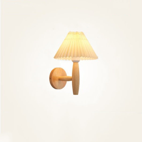 Pleated Umbrella Fabric Wood Wall Lamp