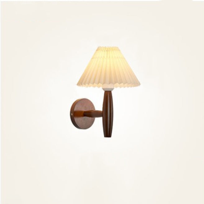 Pleated Umbrella Fabric Wood Wall Lamp