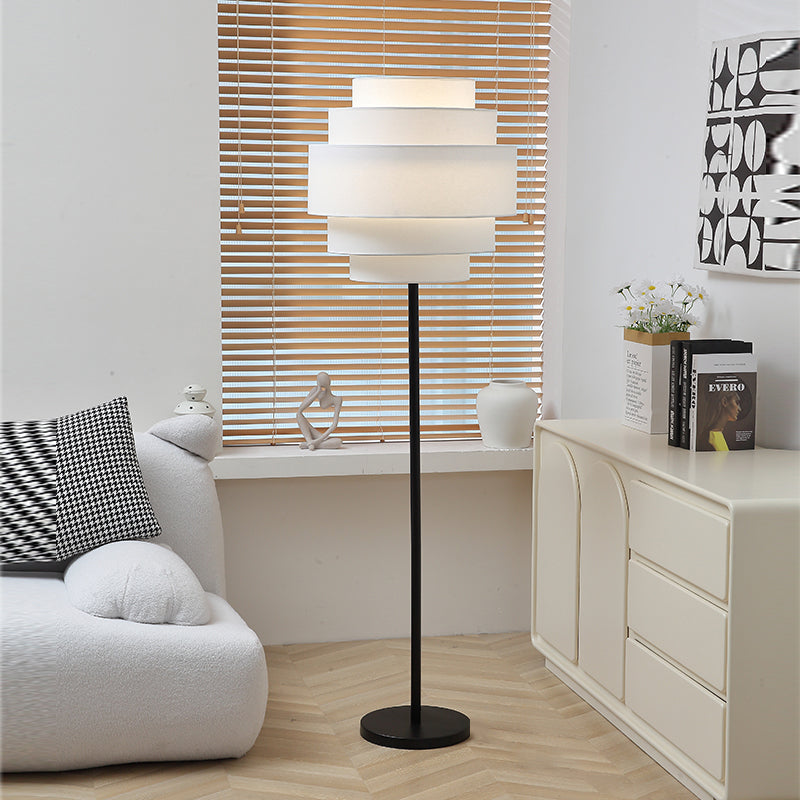 Multi-Round Fabric Rattan Cane Floor Lamp