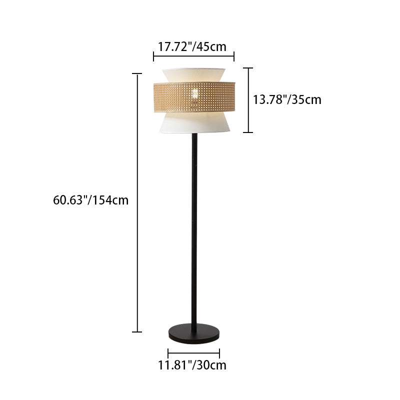 Multi-Round Fabric Rattan Cane Floor Lamp