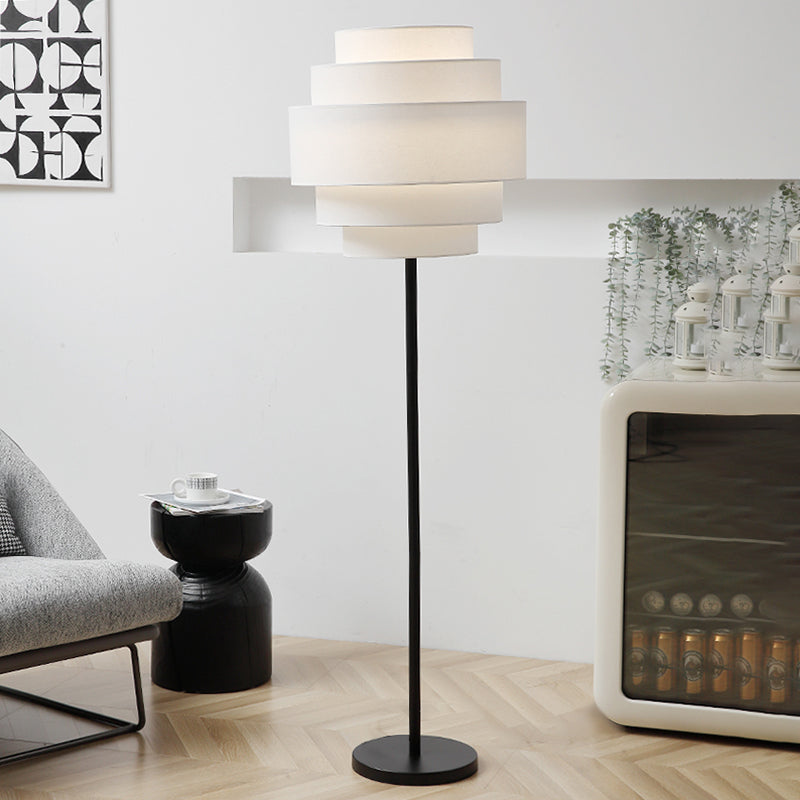 Multi-Round Fabric Rattan Cane Floor Lamp