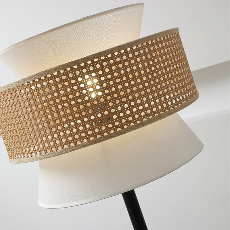 Multi-Round Fabric Rattan Cane Floor Lamp