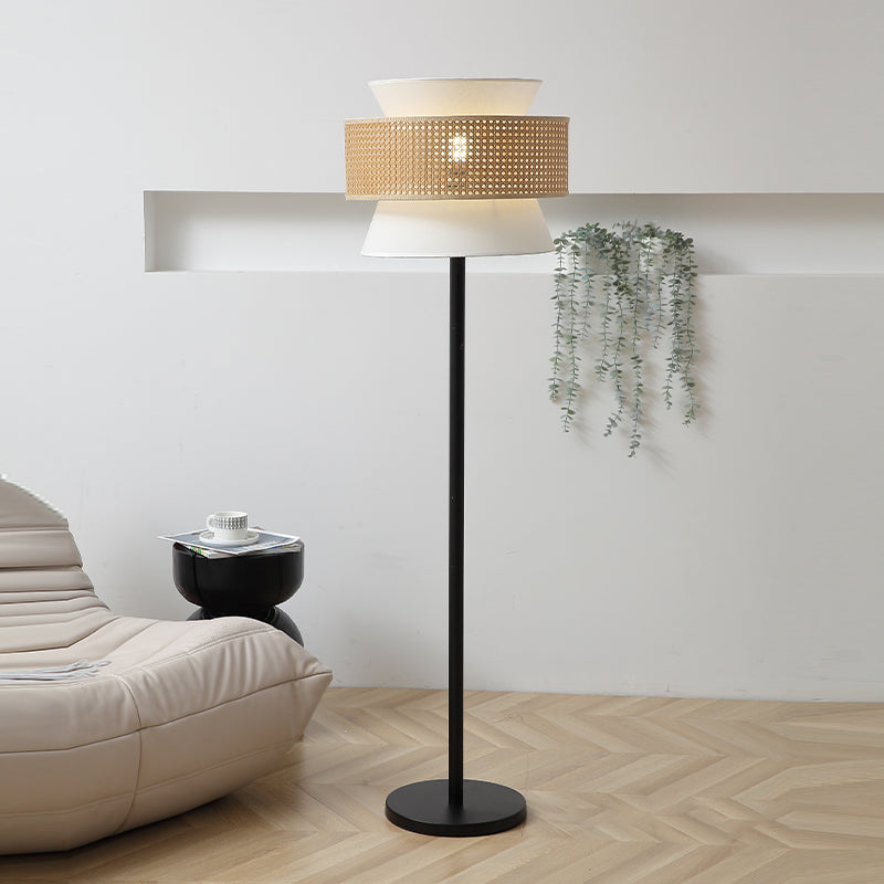 Multi-Round Fabric Rattan Cane Floor Lamp