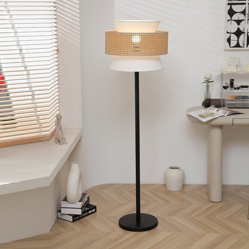 Multi-Round Fabric Rattan Cane Floor Lamp