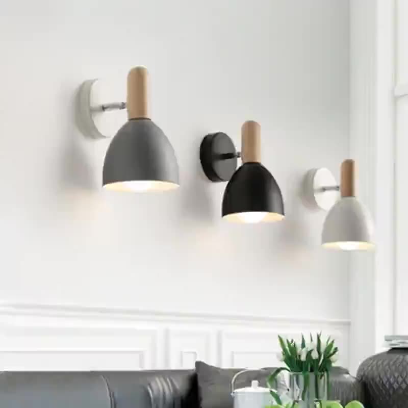 Macaroon Wood Iron Cannonball Wall Lamp