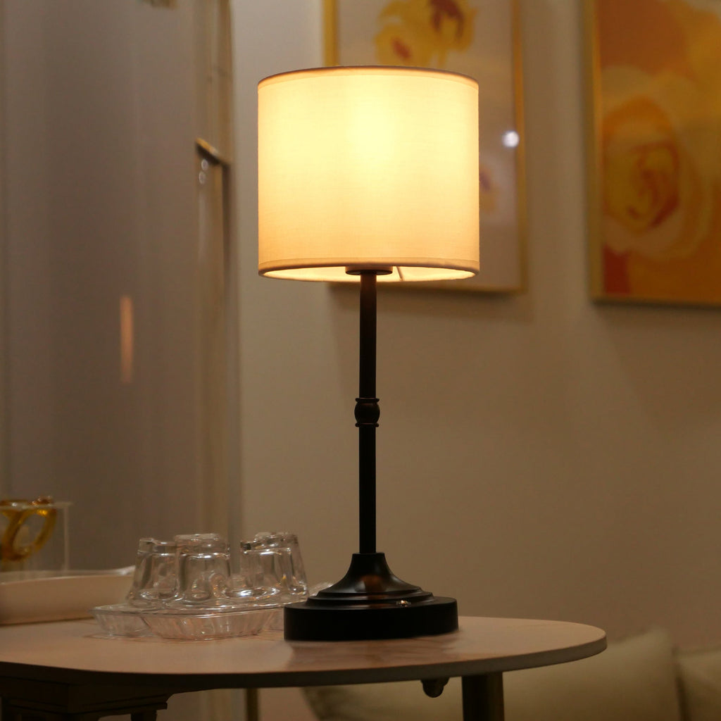 Cylinder Shape Fabric Iron Table Lamp