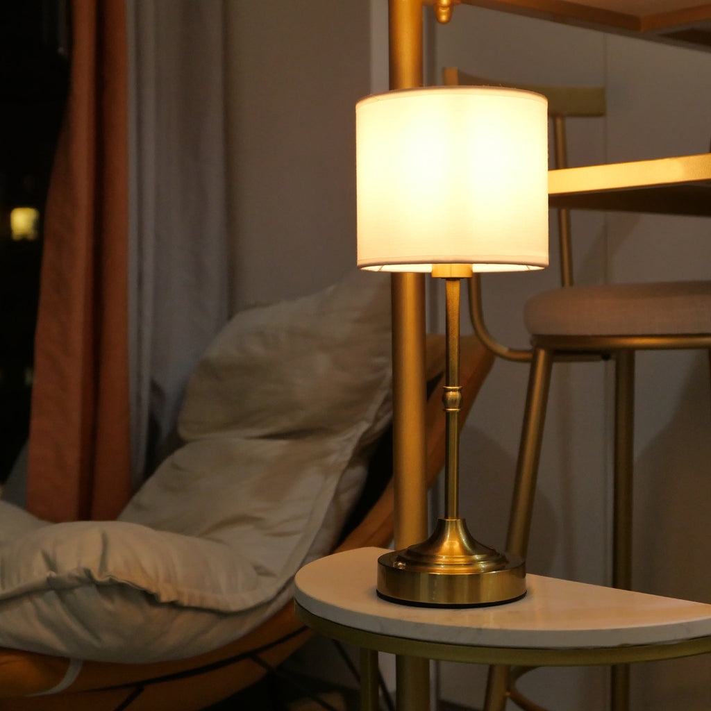 Cylinder Shape Fabric Iron Table Lamp