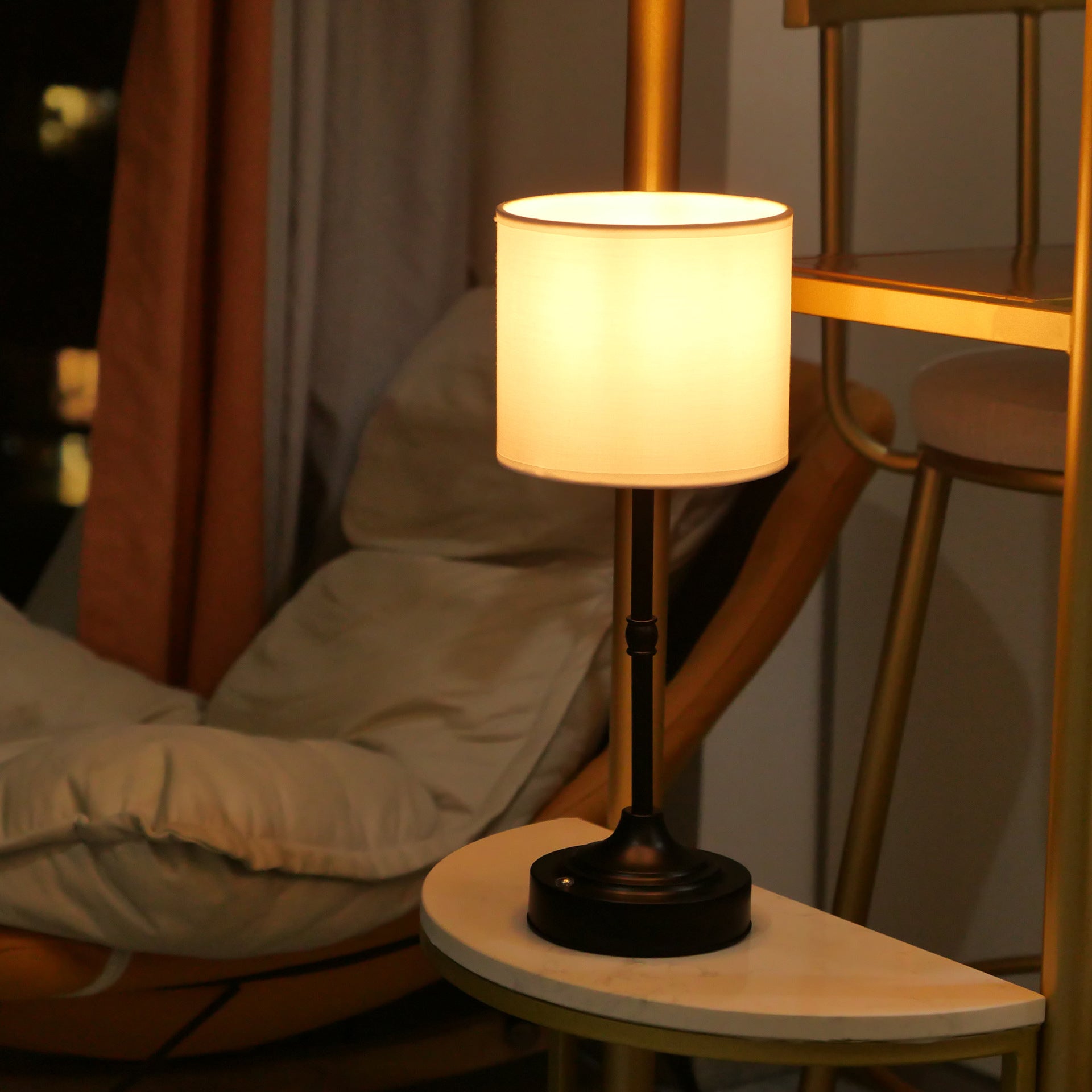 Cylinder Shape Fabric Iron Table Lamp