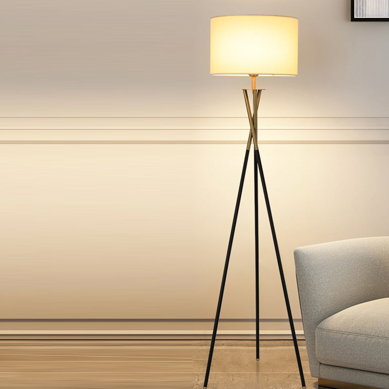 Tripod Drum Shape Fabric Floor Lamp