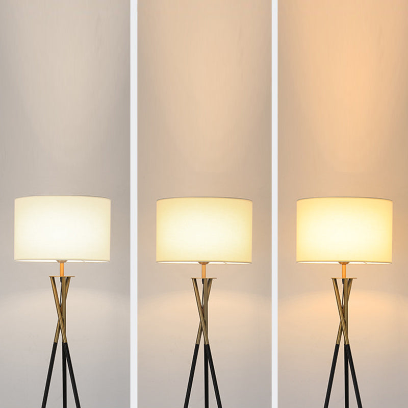 Tripod Drum Shape Fabric Floor Lamp