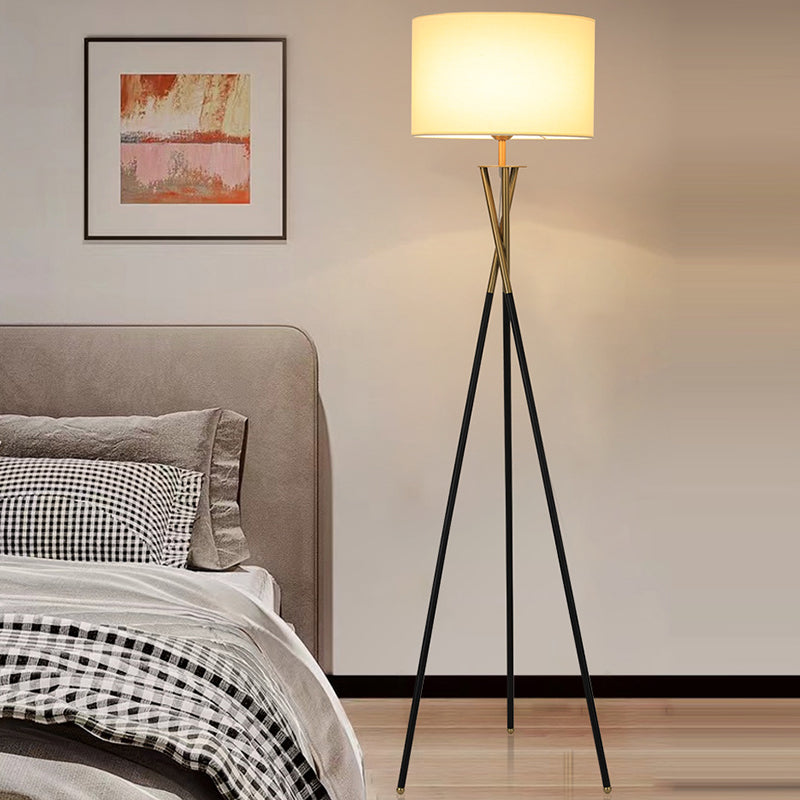 Tripod Drum Shape Fabric Floor Lamp