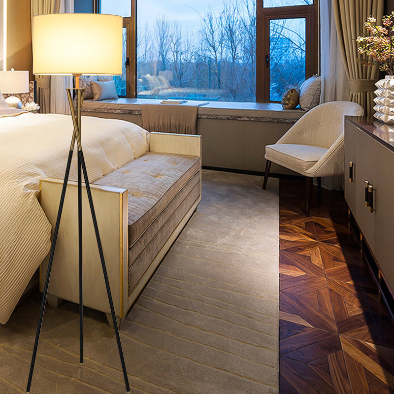 Tripod Drum Shape Fabric Floor Lamp