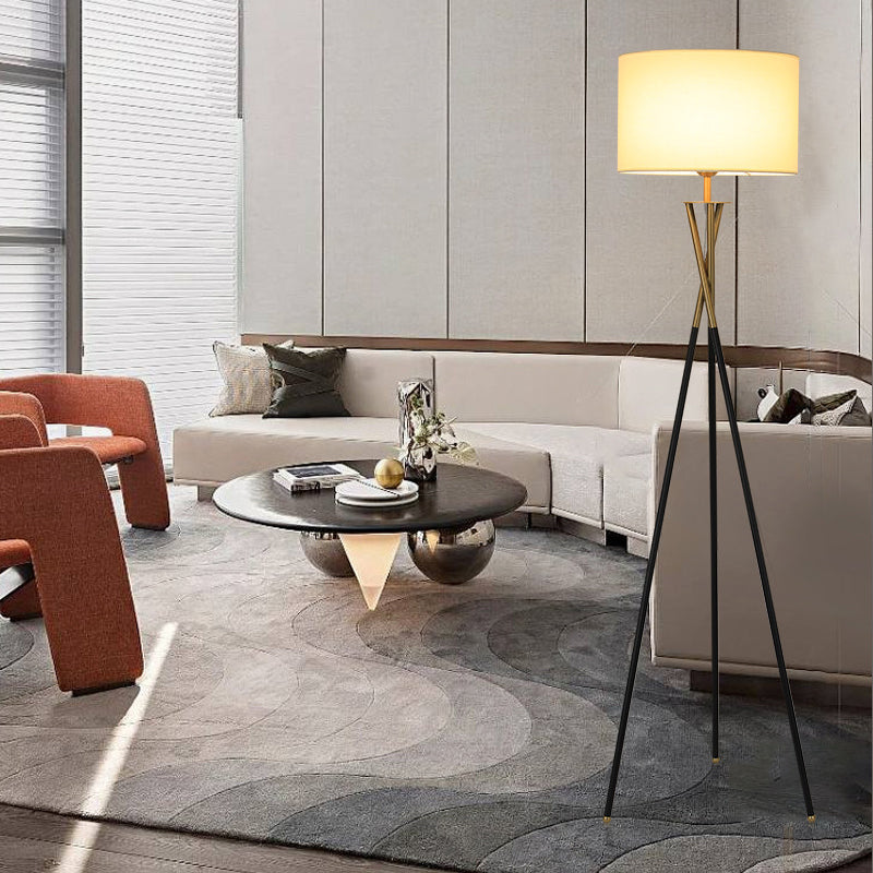 Tripod Drum Shape Fabric Floor Lamp