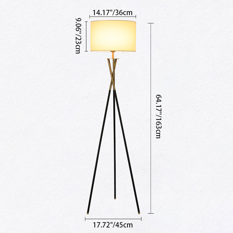 Tripod Drum Shape Fabric Floor Lamp