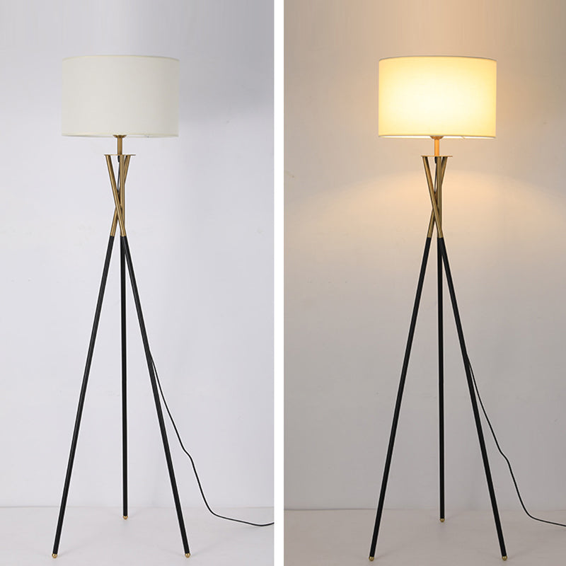 Tripod Drum Shape Fabric Floor Lamp