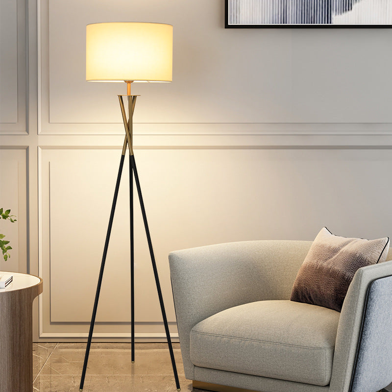 Tripod Drum Shape Fabric Floor Lamp